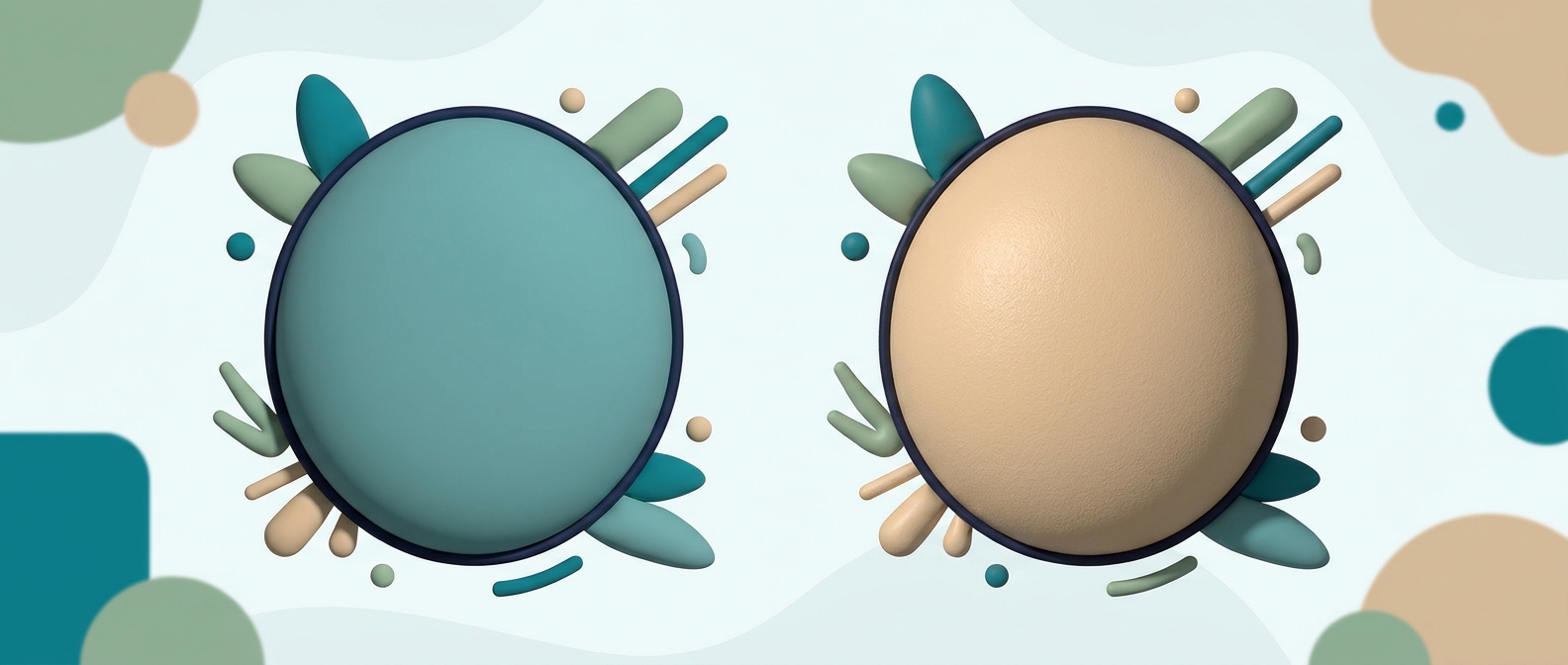 Illustration 3D symbolique comparant deux textures de peau stylisées, l'une lisse et l'autre légèrement granuleuse