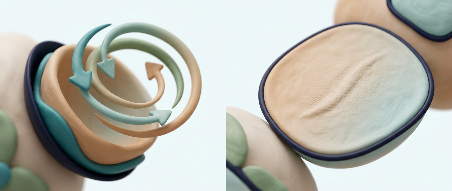 Illustration 3D symbolique d'un follicule actif d'un côté, et d'une zone lisse sans follicule de l'autre côté