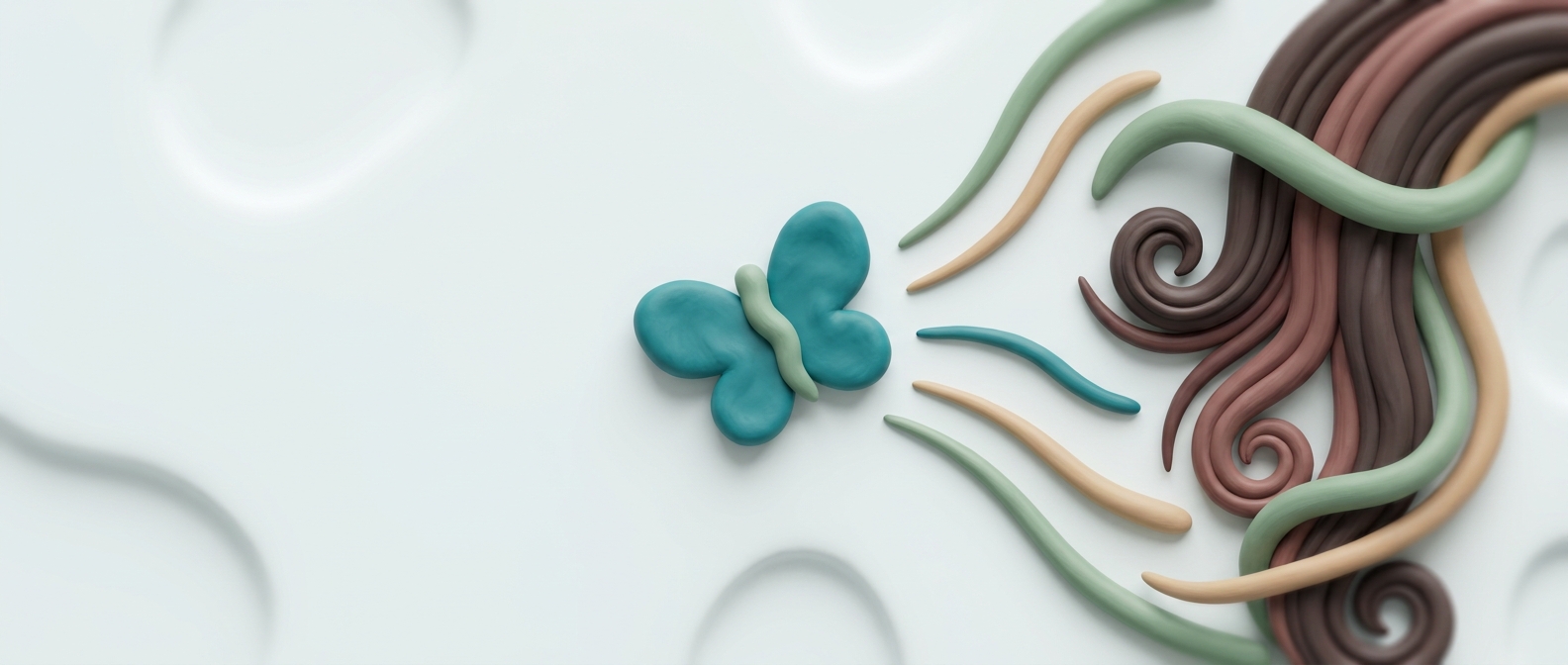 Illustration 3D symbolique d'un cycle capillaire influencé par une glande stylisée en forme de papillon