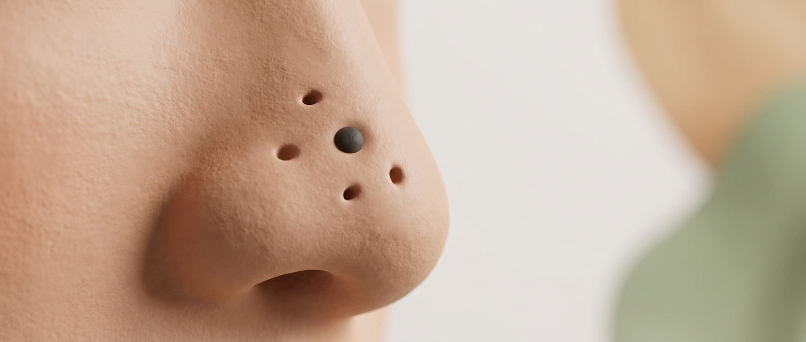 Illustration 3D douce d'un gros plan abstrait sur la texture de la peau du nez, sans visage identifiable, dans le style Kernel.