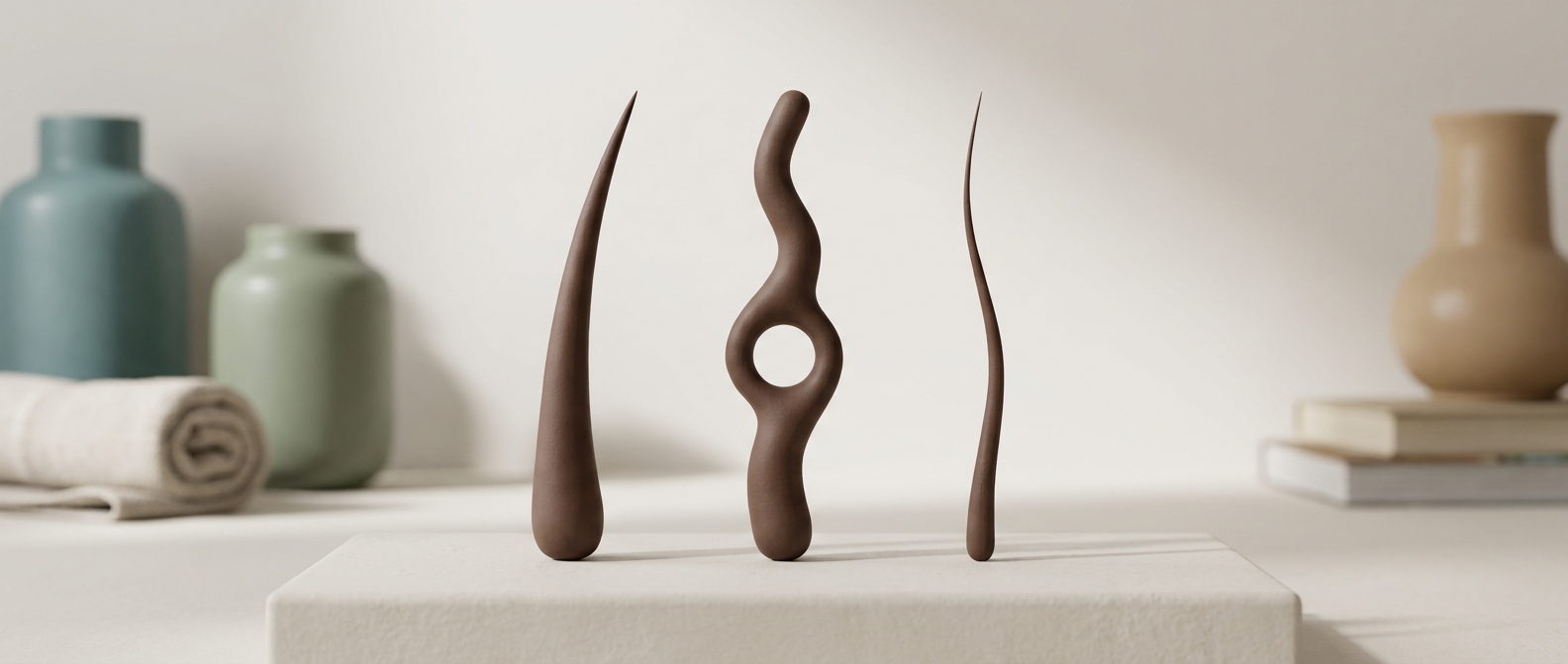 Illustration éditoriale montrant plusieurs mèches de cheveux stylisées côte à côte, chacune avec un motif de chute différent, symbolisant les différents types d'alopécie