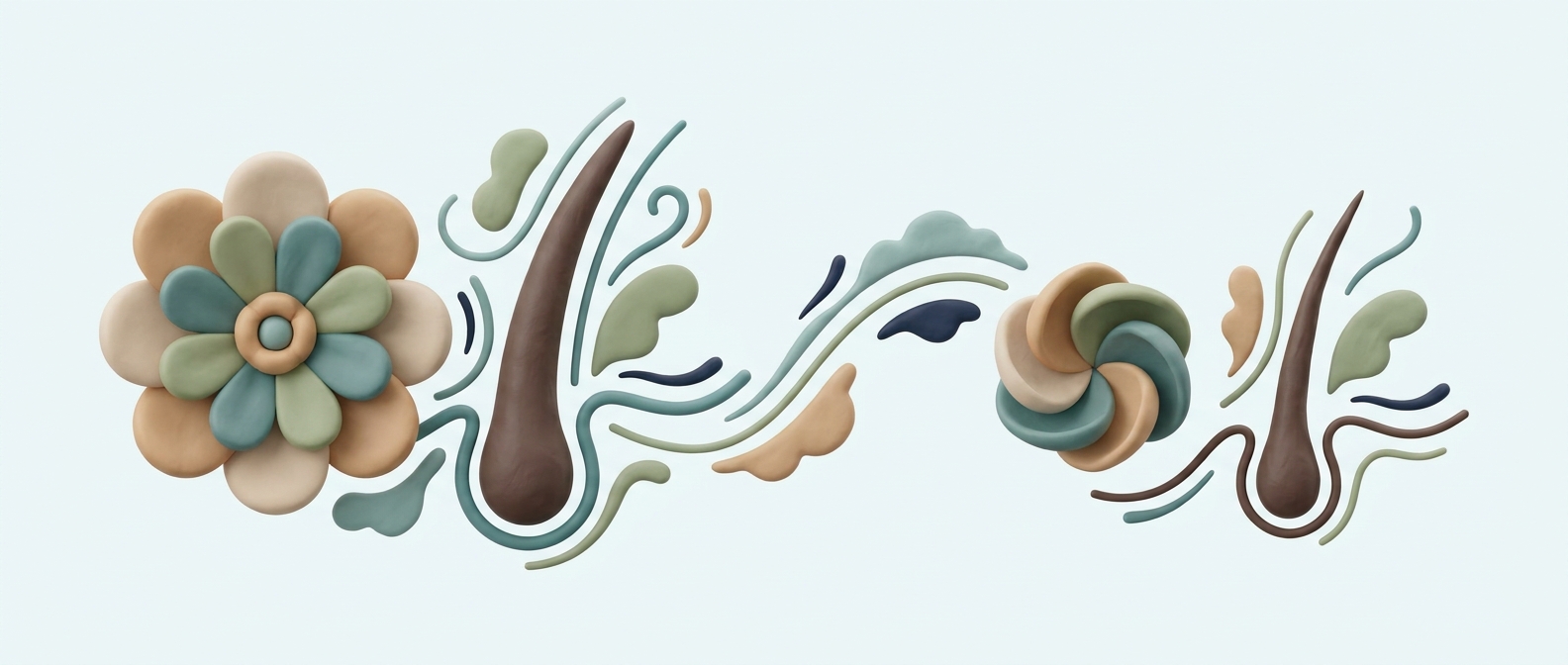 Illustration 3D symbolique d'une fleur stylisée à côté d'un follicule pileux, représentant la transition hormonale progressive de la ménopause