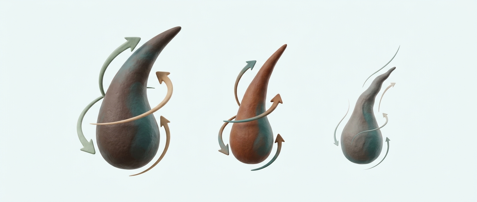 Illustration symbolique de follicules pileux de tailles décroissantes, évoquant la miniaturisation progressive, style Kernel.