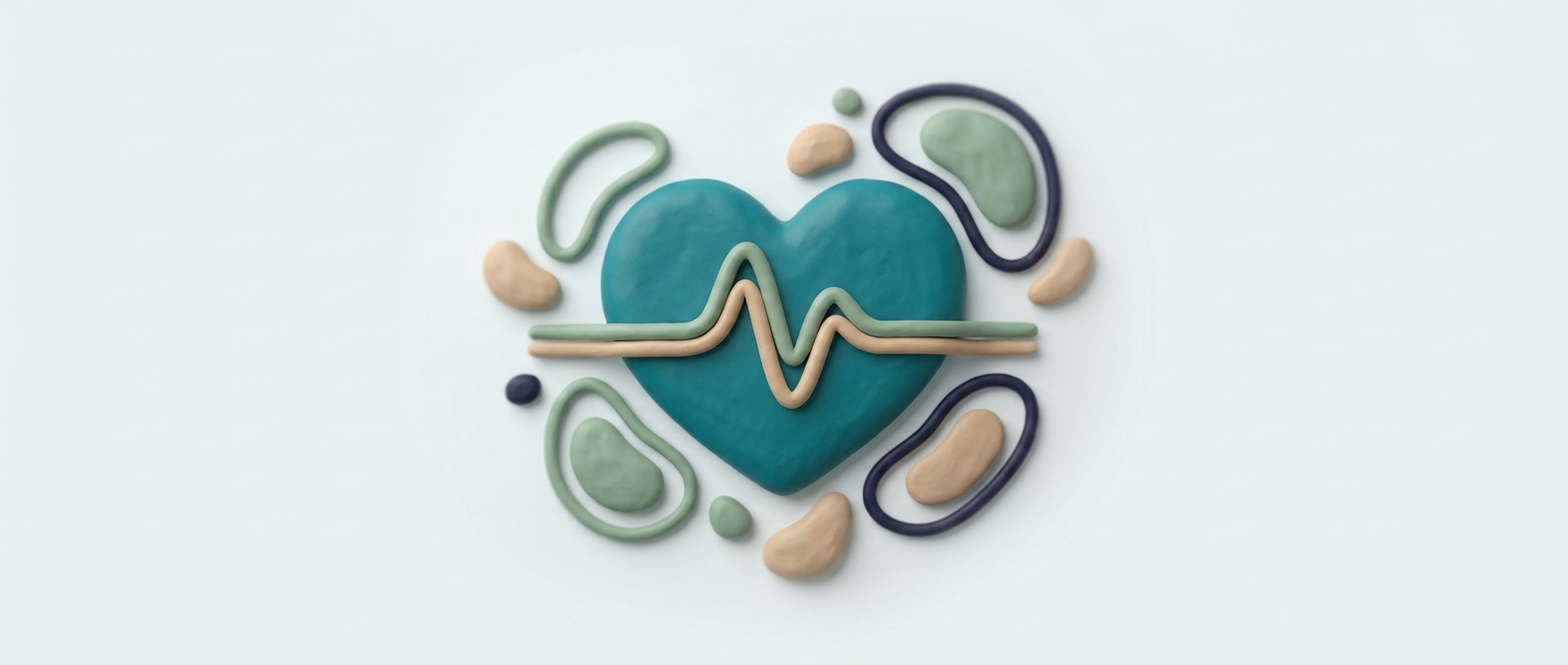 Illustration 3D symbolique d'un cœur stylisé traversé par une ligne de pouls, évoquant un bilan cardiovasculaire