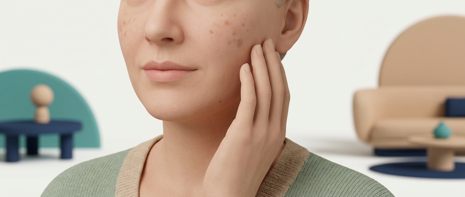 Gros plan sur une peau avec des taches pigmentaires brunes sur le visage, illustration médicale de dermatologie