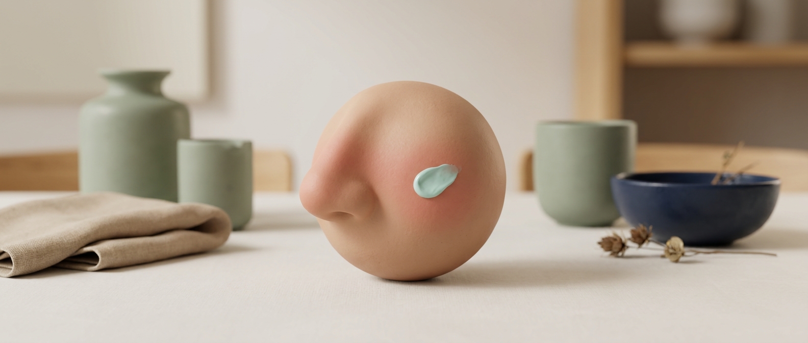 Illustration 3D douce évoquant l’apaisement des rougeurs du visage