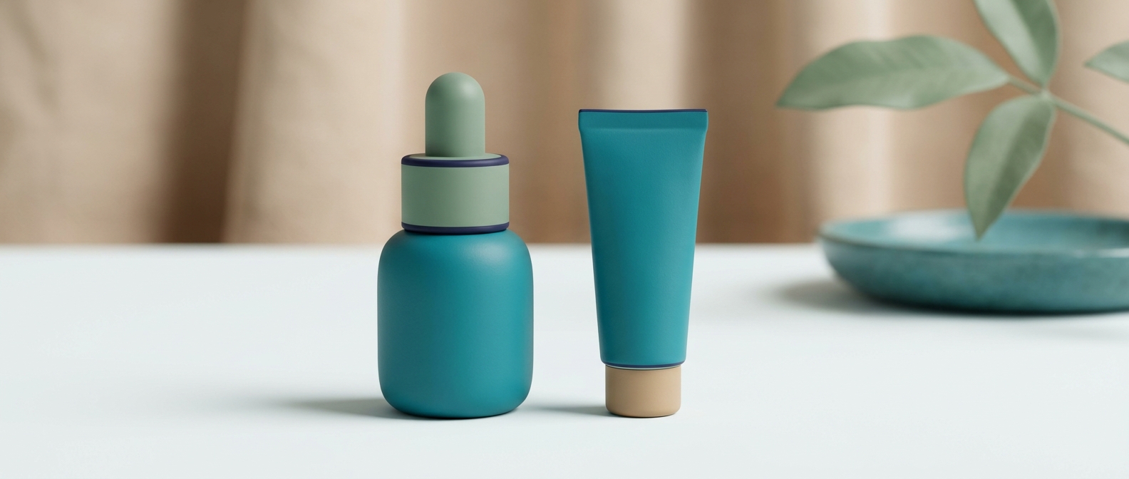 Photographie stylisée de deux produits de soin posés côte à côte, symbolisant le choix entre un sérum cosmétique et un traitement prescrit