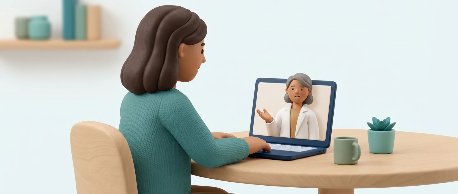 Illustration 3D d'une téléconsultation médicale bienveillante en visioconférence