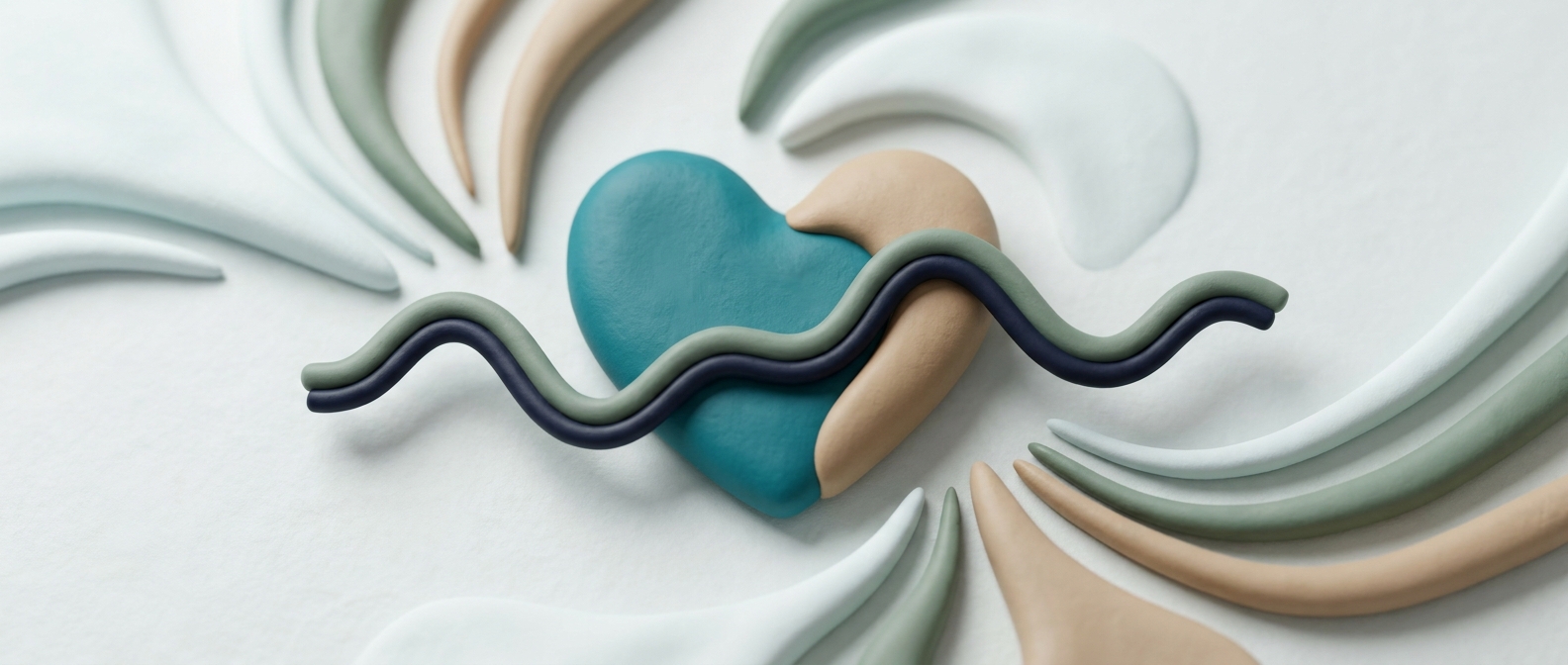 Illustration 3D symbolique d'un cœur stylisé traversé par une ligne ondulée évoquant un rythme calme